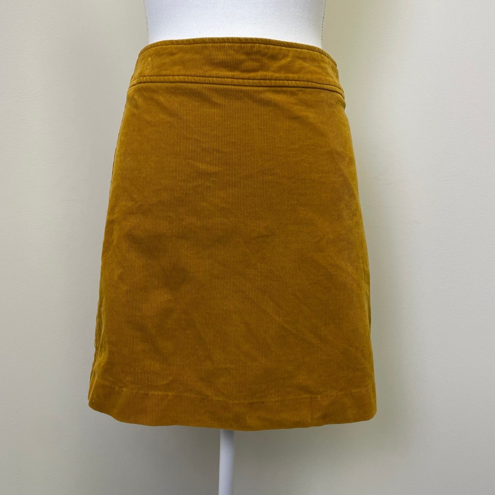 J.Crew Mustard Yellow Corduroy Mini Skirt Size 0 A-Line Exposed Back Zipper